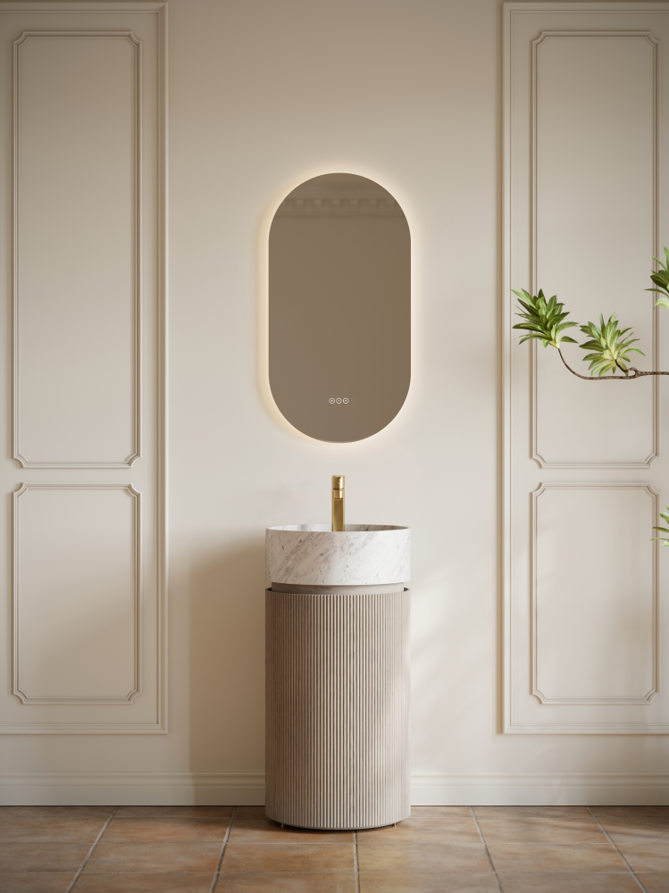 Тумба с раковиной ALTROBAGNO Чиа (Chia) 450 Velet Beige Oak/Cararra Wt