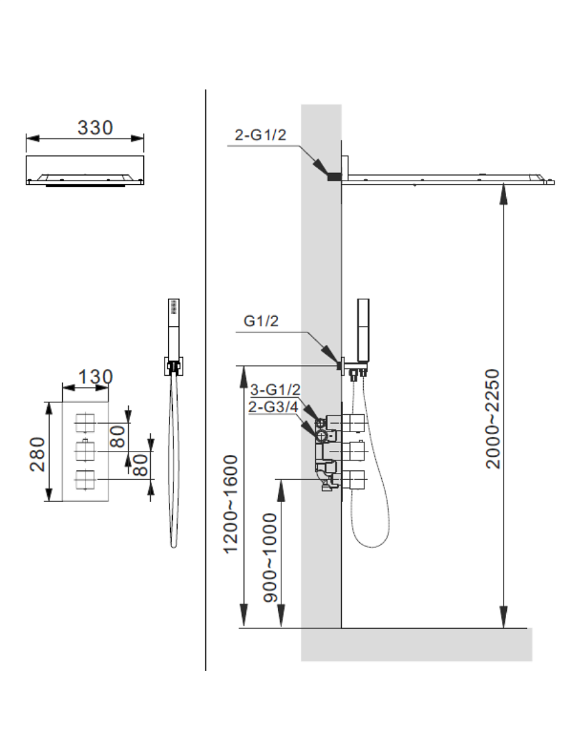 Встраиваемая душевая система с термостатом AltroBagno Cascata 040101 Cr