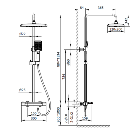 Душевая система с термостатом AltroBagno Lamberto 030418 MB