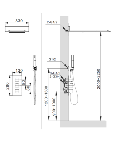 Встраиваемая душевая система с термостатом AltroBagno Cascata 040101 Cr