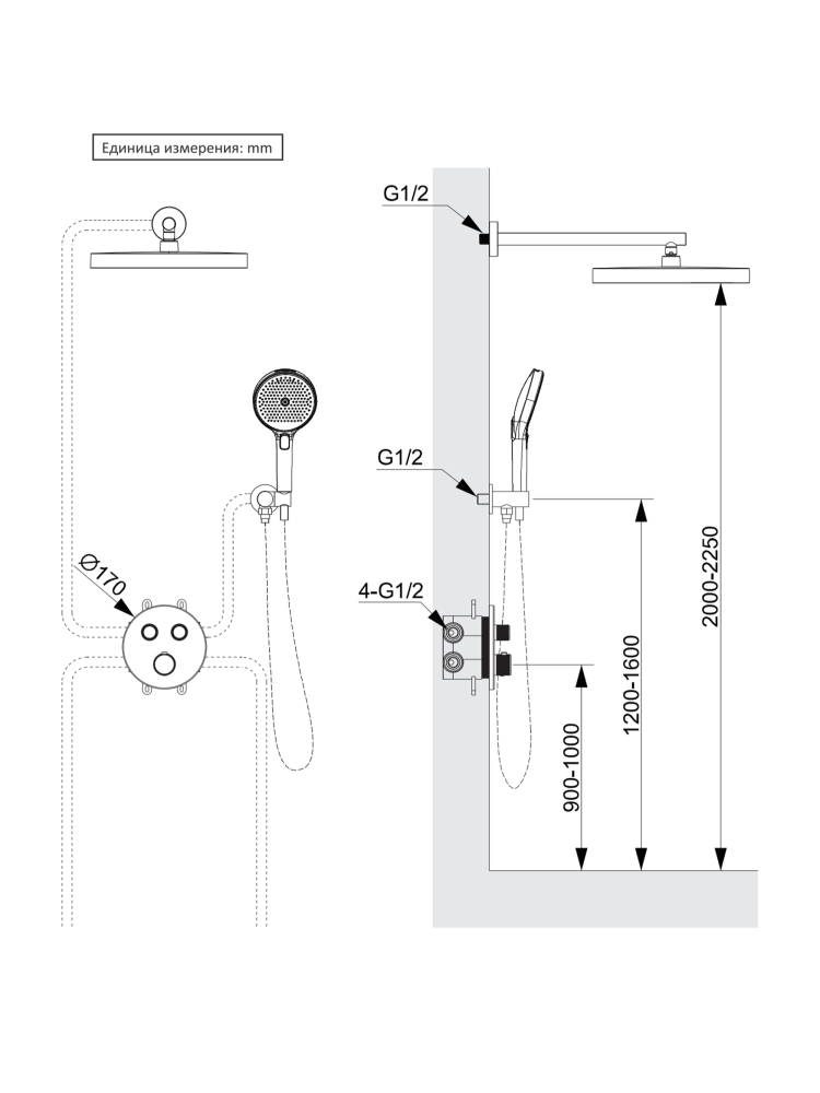Душевая система с термостатом ALTROBAGNO Биланча (Bilancia) 040417 BC