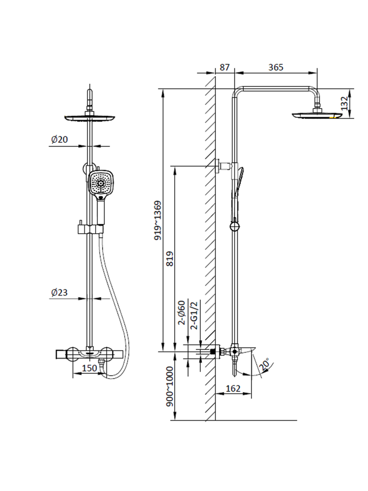 Душевая система с термостатом ALTROBAGNO Диретто (Diretto) 030413 Bi