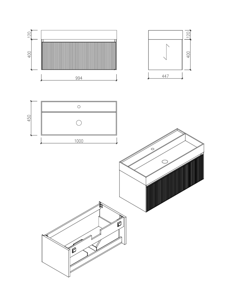 Тумба c раковиной ALTROBAGNO Пино (Pino) 1000 Walnut/Italian Grey