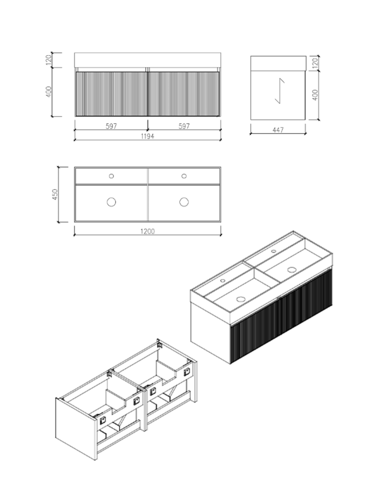 Тумба c раковиной AltroBagno Pino 1200 Walnut/Italian Grey