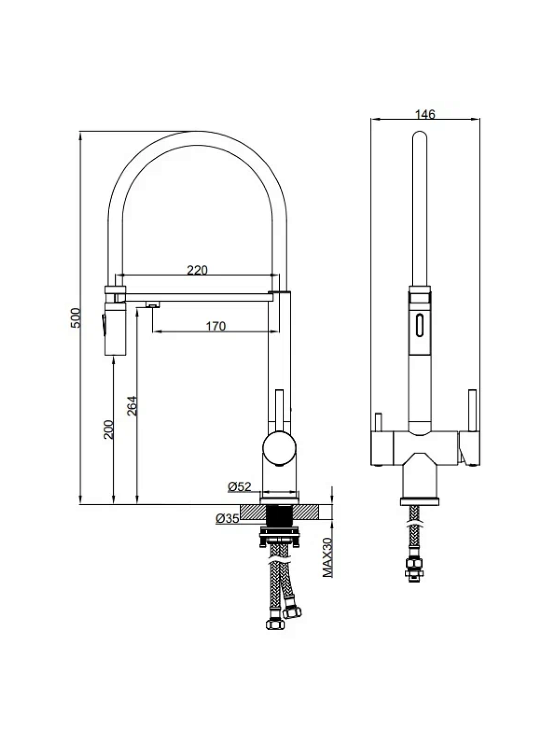 Смеситель для кухни с гибким изливом AltroBagno Flusso 050203 GM
