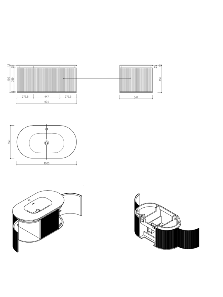 Тумба с раковиной AltroBagno Calenella 1000 Walnut/White