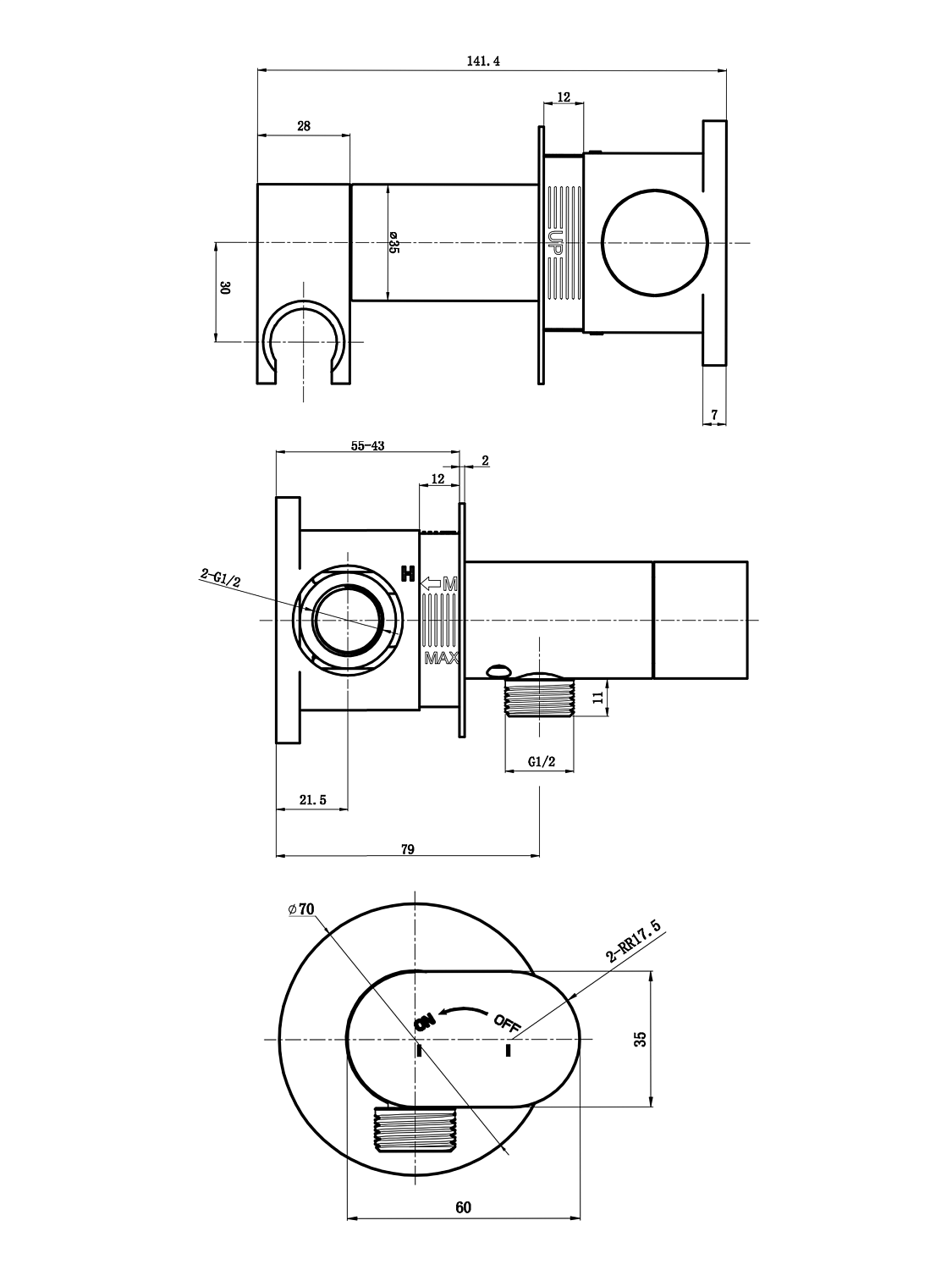 Встраиваемый гигиенический душ AltroBagno Universale 060146 MB