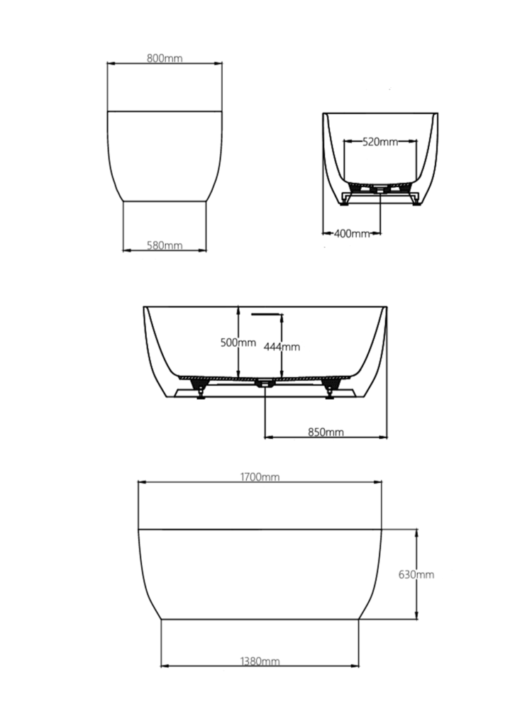 Ванна из искусственного камня AltroBagno Luciana 090225 Cement Grey & White