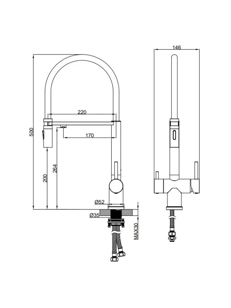 Смеситель для кухни с гибким изливом AltroBagno Flusso 050201 Ni