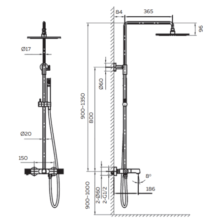 Душевая система с термостатом AltroBagno Intento 030424 MW