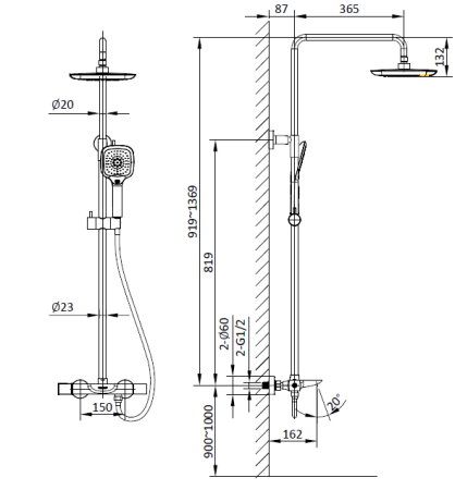 Душевая система с термостатом AltroBagno Diretto 030413 Bi