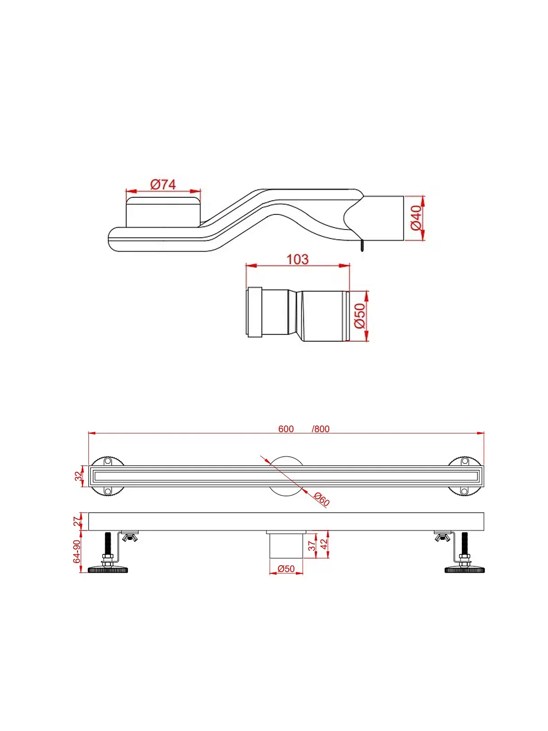 Душевой трап под плитку AltroBagno Supremo 071229 MB (60)