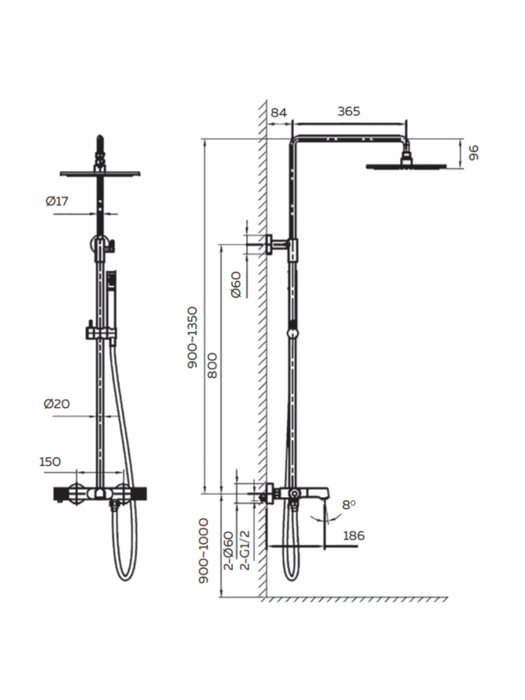 Душевая система с термостатом ALTROBAGNO Интенто (Intento) 030433 GM